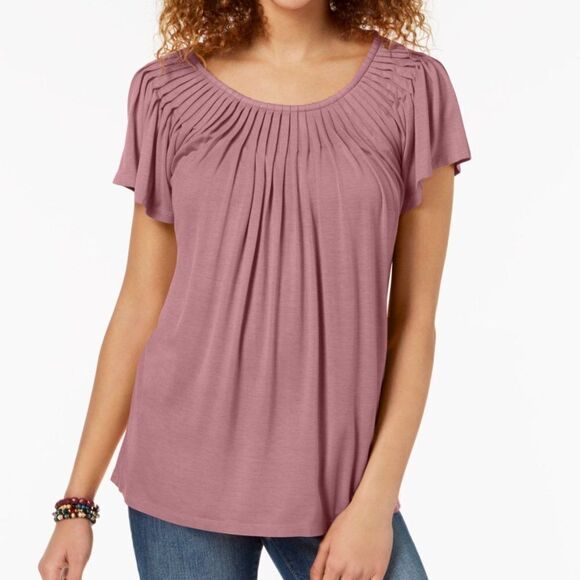 Style & Co. Pleated Flutter Sleeve Blouse Pink - S - Picture 9 of 11